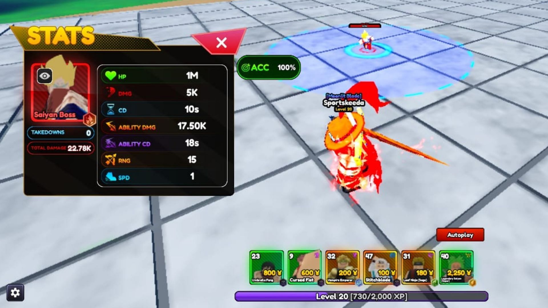 Stats of the Saiyan Boss (Image via Roblox)